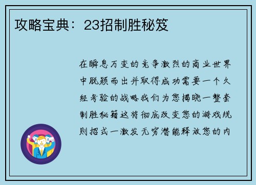 攻略宝典：23招制胜秘笈